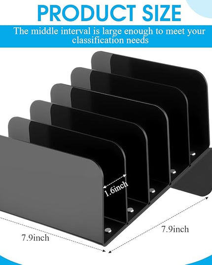 Chunful Acrylic Desk Organizer, 5 Section Desk File Holder Sorter Stand Rack Vertical Organizer Desktop Vinyl Storage Display for Record Album Book Magazine Document Home Office(Black)