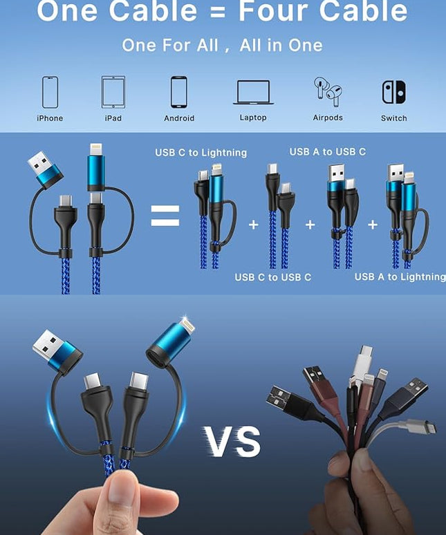 XUDUO 4 in 1 Charging Cable Fast USB C Cable Type C Charger 60W Lightning Cable Adapter USB C to USB C Cable for iPad Charger Fast Multi Charging Cord Fits iPhone 16 15/15 Pro/15 Plus/14 Pro Max,6FT
