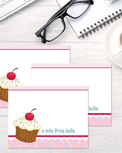 Current Sweet Icing Cupcake Personalized Note Cards - 24 Cards with White Envelopes, 4¼ x 5½ Inch Size, Blank Stationery, Add Names or Text, For Thank You Notes, Invitations, & Announcements