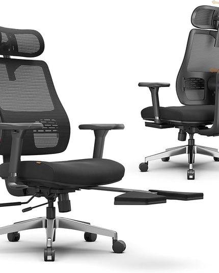 Newtral Office Chair Ergonomic with Footrest, Auto-Following Lumbar Support, High Back Desk Chair with 4D Armrest,136° Tilt Lock, Adjustable Seat Depth & Height (5D Headrest+Aluminum Base, Black)