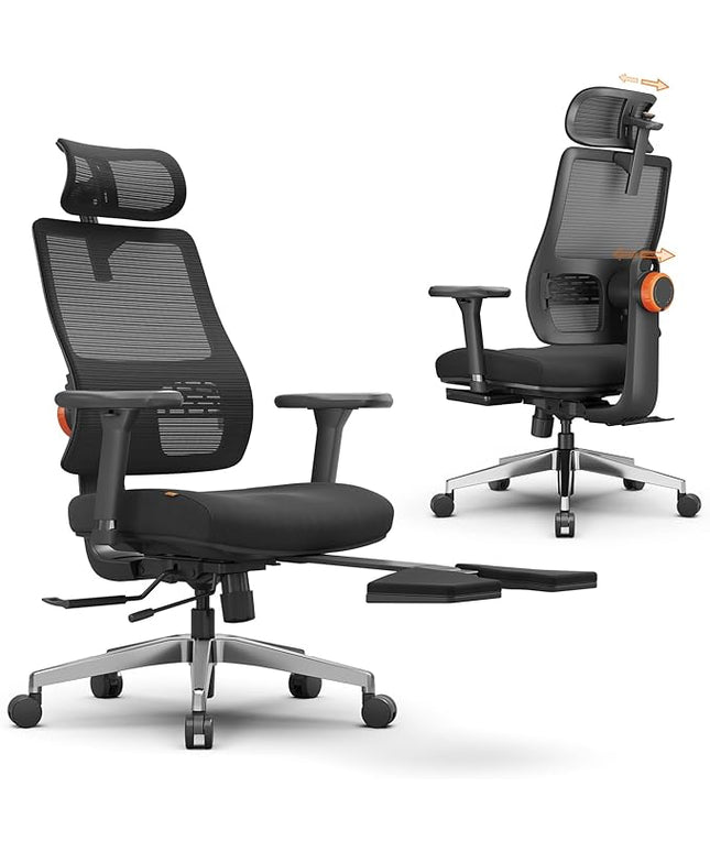 Newtral Office Chair Ergonomic with Footrest, Auto-Following Lumbar Support, High Back Desk Chair with 4D Armrest,136° Tilt Lock, Adjustable Seat Depth & Height (5D Headrest+Aluminum Base, Black)