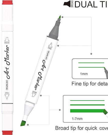 Shuttle Art 280 Colors Dual Tip Alcohol Based Art Markers, 279 Colors Permanent Marker Plus Colorless Blender, Micro-tip Pens, White Highlighter Pens, Marker Bag with Holders for Kids Adult Coloring