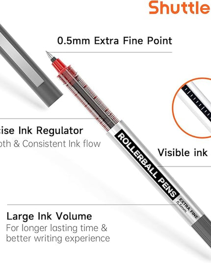 Shuttle Art RollerBall Pens, 25 Pack Red Fine Point Roller Ball Pens, 0.5mm Liquid Ink Pens for Writing Journaling Taking Notes School Office