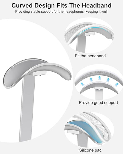 VICHYIE Headphone Stand for AirPods Max, Headset Holder with Aluminum Supporting Rod, Heavy Base Desk Stand Headphones Support Accessory for All Headphones - Silver White