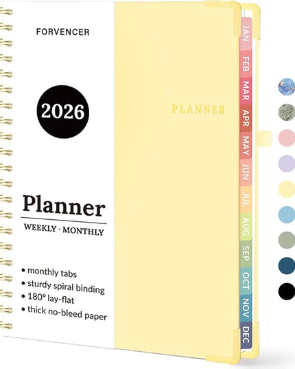2026 Planner, Forvencer Calendar Planner Weekly and Monthly, Jan 2026-Dec 2026, 8.5" X 11", Hardcover Agenda Book, Daily Journal Organizer with Inner Pocket, Notebook Office School, A4, Tender Yellow