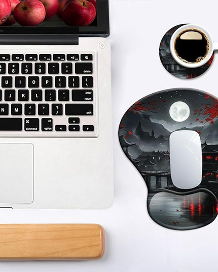 Ergonomic Mouse Pad with Wrist Rest,Gaming Mouse Pad with Wrist Support,Funny Mouse Pads for Desk,Computer Mousepad with Non-Slip Pain Relief PU Base,Cute Office Desk Accessories,Full Moon