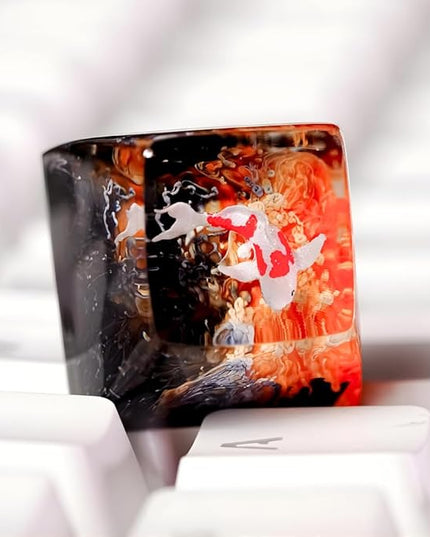 Koi Fish Artisan Keycap Orange and Black Ocean R1 SA Profile Custom Keycaps 1U ESC Handmade Gaming Resin Key Cap Cherry MX Switch Compatible Mechanical Keyboard Koi Lover Gift