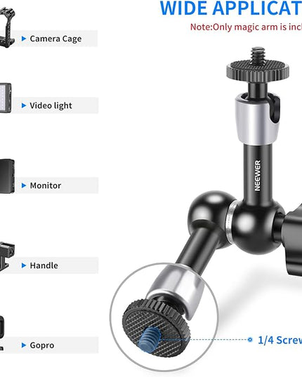 NEEWER 5.9"/15cm Adjustable Friction Magic Arm with 1/4" Screw on Both Ends, Compatible with SmallRig Cage, Flash/LED Light/Microphone/Monitor/SuperClip, Max Load 4.4lb/2kg, ST15
