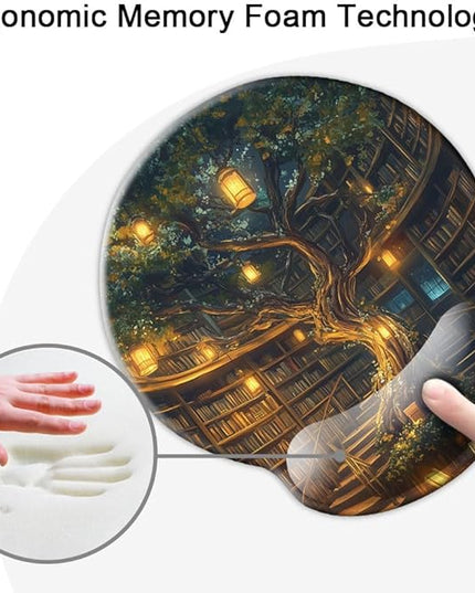 Ergonomic Mouse Pad with Wrist Support,Mouse Pad with Wrist Rest,Relieve Wrist Pain Mousepad Non-Slip Rubber Base,Mouse Pads for Desk,Computers,Laptop,Office,Home,Accessories Library Tree