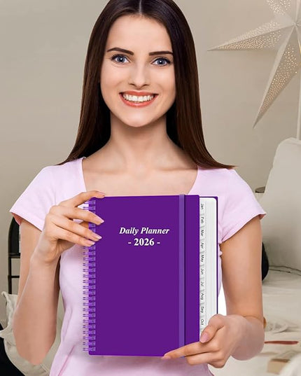 Daily Planner 2026 Full Page Per Day- 2026 Daily & Monthly Planner from January 2026 to December 2026, Day Planner 2026 with 12 Months Tabs, 8.5" x 11", Purple