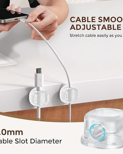 AhaStyle Spring Cable Organizer [1s Lock] 6 Pack Cord Cable Holders Clips Strong Adhesive Cable Cord Keeper [Smooth Adjustable] Hide Wire Cord Organizer for Nightstand Kitchen Car Office (Transparent)