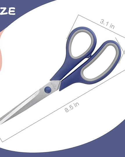 Scissors 8.5 Inch scissors all purpose Bulk Set of 3, Scissors for Office Home School Craft Supplies, Soft Comfort-Grip Right/Left Hand, Navy Blue, Pink, Brown
