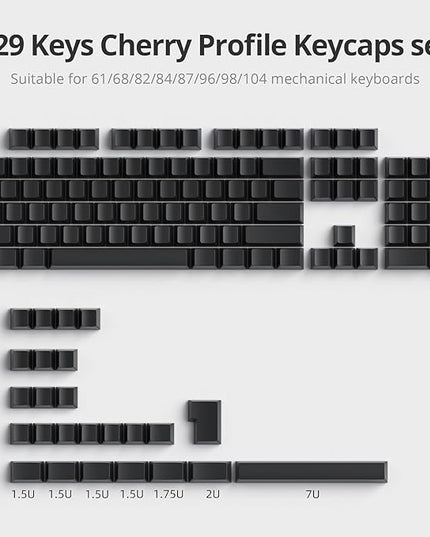 Guffercty kred Black Blank Keycaps Thick PBT Cherry Profile, 129 Keys Minimalist Dolch Keycap Set with 7U Spacebar for Mechanical Keyboard(Blank Black)