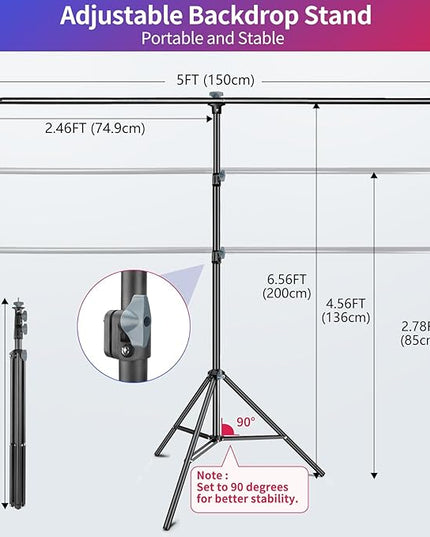 Green Screen Backdrop Kit, 5 x 6.5 ft Portable Chromakey Green Screen with T-Shaped Stand & Carrying Bag & 5 Clamps, Greenscreen Background for Streaming, Gaming, Zoom