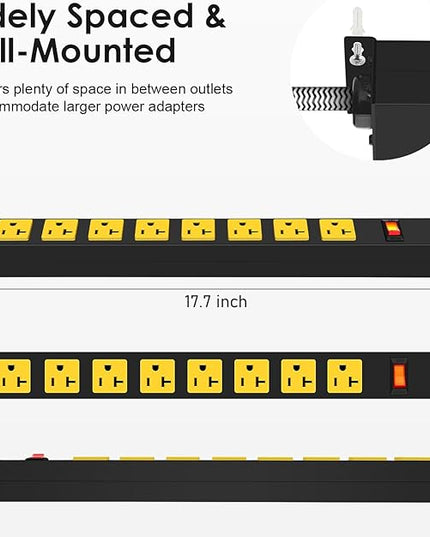 20Amp Power Strip Surge Protector, Durable Metal 8-Outlets with Heavy Duty 20 amp 15Ft 12 Gauge Extension Cord for Garage Workshop & Industrial Use, 1200J