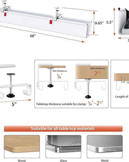 Univivi No Drill Under Desk Cable Management Tray, 48" Cord Organizer for Table, Clamp/Screw Mount Desk Cable Management, Premium Fabric Cable Management Tray for Office, Home (Extra Large)