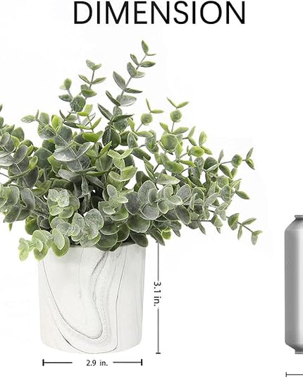 Hollyone Mini Artificial Potted Plants Fake Plants in Marble Pots, 1Pcs Plastic Eucalyptus Greenery Faux Plants for Home Office Desk Room Centerpiece Shelf Décor