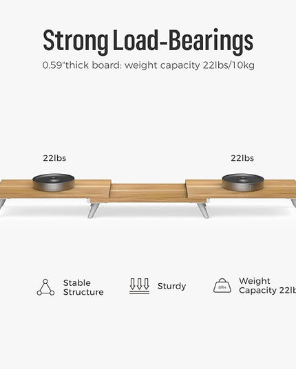 loukin Dual Monitor Stand Riser for Desk, 43.6"*8.2"*3.2" Large Computer Stand for 2 Monitors, Laptop, Printer, Length and Angle Adjustable Computer Shelf, Home Office,Max 43.6" Length Natural