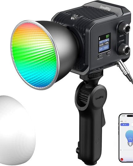 SmallRig RC 100C RGBWW LED Video Light, with App Control, 100W Mini COB Continuous Output Lighting, Handheld Spotlight 2700-10000K/CRI 96+/TLCI 98+/12 Effects, 11000Lux/1m, Pro Version Ink Blue, 5381