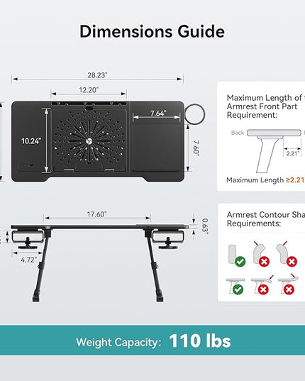 Newtral Laptop Bed Tray Desk, Height & Angle Adjustable Foldable Laptop Stand w/Cup Holder, Mousepad, Laptop Table Bookstand for Gaming, Working, Sofa & Office Chairs Use (Black, Upgrade)
