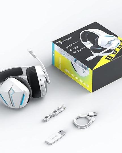 BINNUNE 2.4GHz Wireless Gaming Headset, Bluetooth 5.3 Gaming Headphones with Noise Canceling Mic, 120H Ultra-Long Battery, 50mm Drivers, Multi-Platform for PC / PS5 /PS4/ Switch/Mobile, White