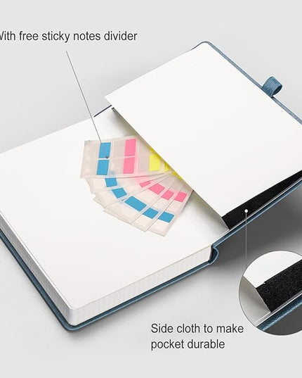AHGXG Graph Paper Notebook - 320 Pages Grid Notebook Thick Journal A5, 100gsm Thick Graph Paper, Leather Hardcover, Inner Pocket,5.75'' × 8.38''- GrayBlue