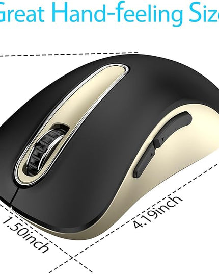 memzuoix 2.4G Wireless Mouse, 1400 DPI Computer Mice with USB Receiver, Portable Wireless USB Battery Powered Cordless Mouse for Laptop, PC, Desktop, 5 Buttons (Black Gold)
