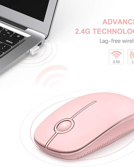 VssoPlor Wireless Mouse, 2.4G Slim Portable Computer Laptop Mouse with Nano Receiver Quiet Silent Optical Mice for Notebook, PC, Laptop, Computer-Pure Pink