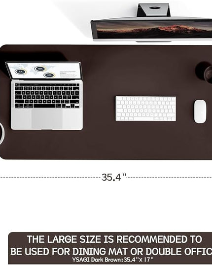 YSAGi Non-Slip Leather Desk Pad L Size, Waterproof Laptop Computer Desk Keyboard Mat, Table Protector Blotter Mat, Large Mouse Pad for Office/Work/Home/Decor(Dark Brown, 35.4" x 17")