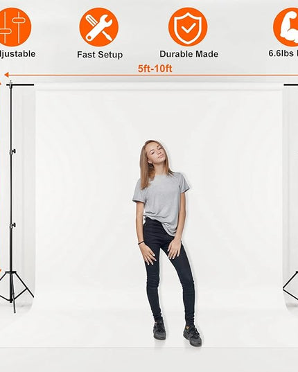 iMounTEK Backdrop Stand Photo Video Studio, 10Ft Wide Adjustable Backdrop Stand, Background Support System Kit with Clamps Carry Bag for Photography/Wedding/Party Decoration