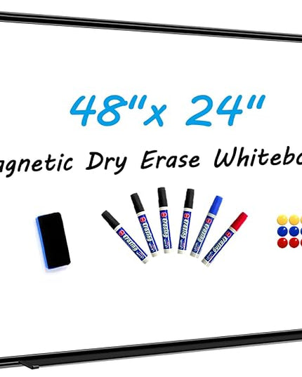 H-Qprobd 48"x24" Magnetic White Board Dry Erase Wall Mount Whiteboard - Office Home Classrooms White Board Hanging Writing Board with Black Aluminum Frame