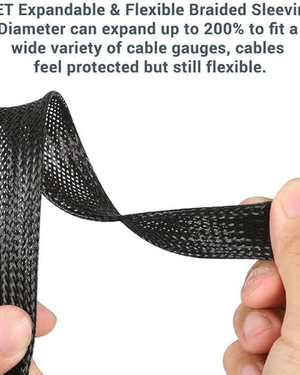 50ft Braided Wire Loom Sleeving Kit,Cable Management Sleeve,Wire Protector Tubing,Cord Organizer Used at Home or Office, to Protect Cables in Automotive, Military, Marine(White,1/4inch)