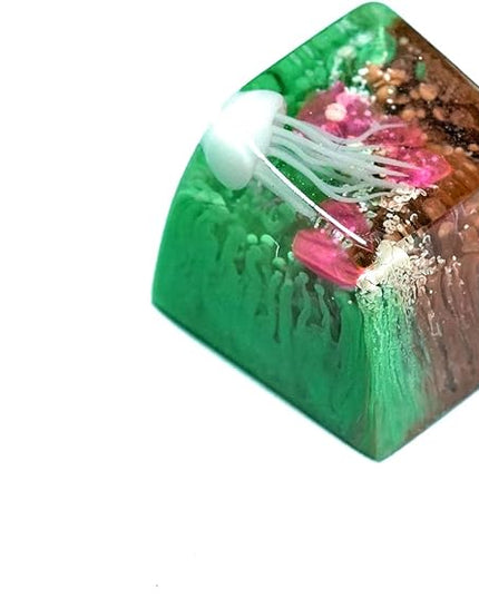 Jellyfish Artisan Keycap Green Brown Ocean R1 SA Profile Custom Sea Creature Keycaps 1U ESC Handmade Gaming Sea Resin Key Cap Cherry MX Switch Compatible Mechanical Keyboard Jellyfish Lover Gift