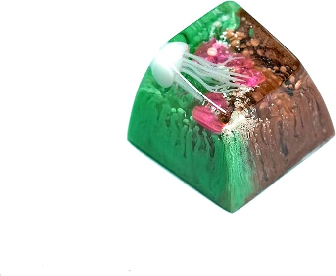 Jellyfish Artisan Keycap Green Brown Ocean R1 SA Profile Custom Sea Creature Keycaps 1U ESC Handmade Gaming Sea Resin Key Cap Cherry MX Switch Compatible Mechanical Keyboard Jellyfish Lover Gift