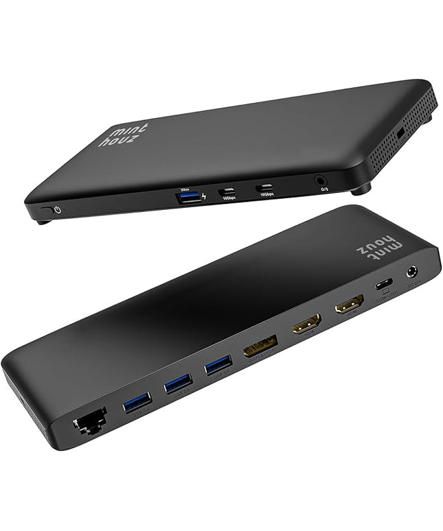 Minthouz 12 IN 1 Docking Station with 100W Charging, Triple Display, 1000Mbps LAN Port, Laptop Docking Station Monitor Single 8K or Triple 4K, 4X USB-A, 2X USB-C, Ethernet Port, for Windows Mac Chrome