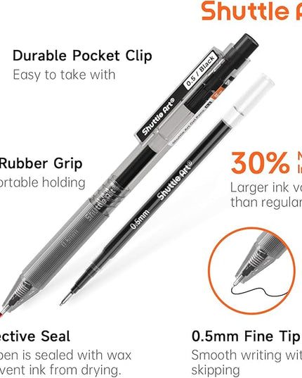 Shuttle Art Black Gel Pens, Ink Glide Series 60 Pack Retractable 0.5mm Fine Point Rollerball Gel Ink Pens Bulk Set Quick Drying Smooth Writing with Grip for Journaling Note Taking Office School Home