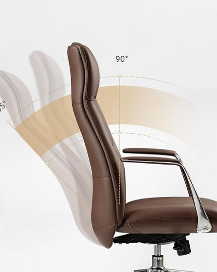 EUREKA ERGONOMIC Royal Slim Executive High Back Brown Leather Office Chair, Home Desk Chair for Adults, Big and Tall with Wheels, Swivel Rolling