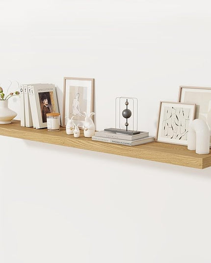Fun Memories 72 Inch Floating Shelf, 12 Inch Deep Wall Shelf for Fireplace Mantel, Deep Storage Shelves for Home & Office, Wall Shelves with Invisible Bracket, Oak, Set of 1