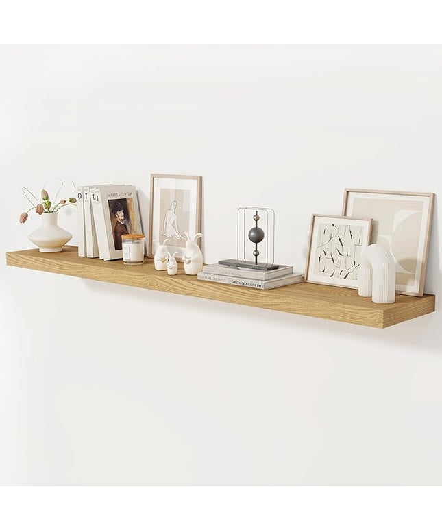 Fun Memories 72 Inch Floating Shelf, 12 Inch Deep Wall Shelf for Fireplace Mantel, Deep Storage Shelves for Home & Office, Wall Shelves with Invisible Bracket, Oak, Set of 1