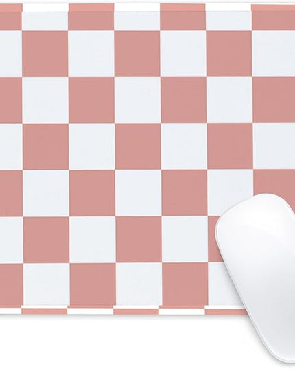 Pink and White Checkered Square Mouse Pad,Non-Slip Rubber Base Mouse Pad,Home Office Decoration Desktop Accessory,Laptop Mouse Pad for Office Laptops,9.4x7.8x0.12inch.