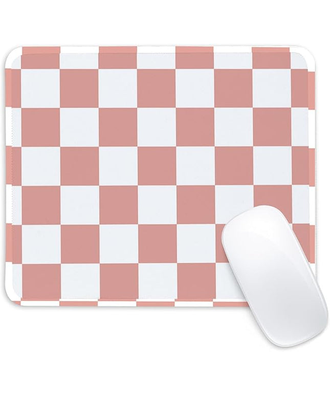 Pink and White Checkered Square Mouse Pad,Non-Slip Rubber Base Mouse Pad,Home Office Decoration Desktop Accessory,Laptop Mouse Pad for Office Laptops,9.4x7.8x0.12inch.