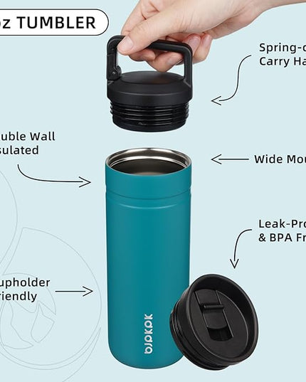 BJPKPK Insulated Water Bottle with 2 Lids,20 oz Double Wall Stainless Steel Vacuum Tumbler Travel Coffee Mug,Wide Mouth Thermal Cup,Lake Blue