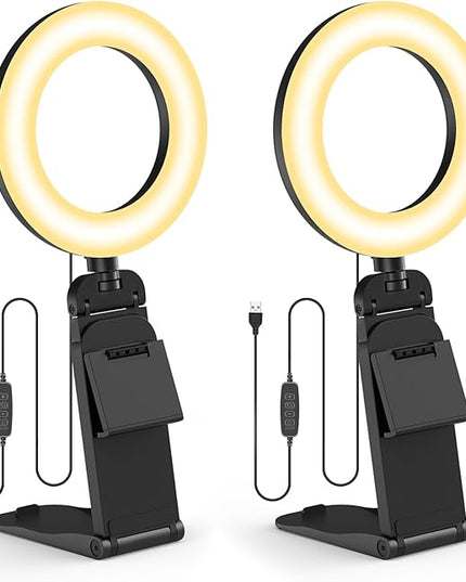 2Packs-Ring Light for Computer Laptop,Video Conference Lighting kit for Zoom Meetings,5" Small Led Selfie Light Portable DeskLight with Stand,Cell Phone Holder Desktop Lighting for Skype Call Black