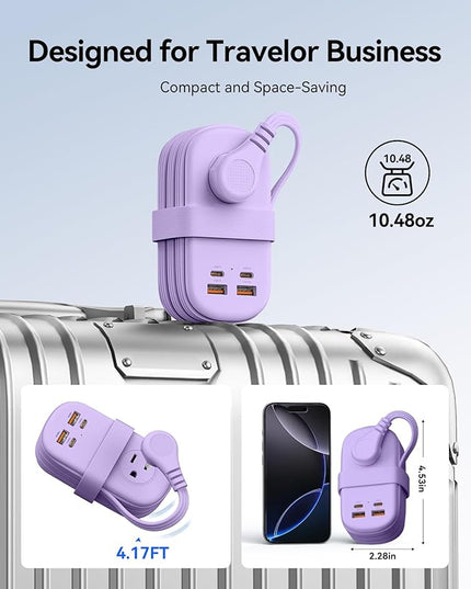 ORICO 65W GaN Travel Power Strip with 7-in-1 Charging Ports (3 AC Outlets/2 USB-A/2 USB-C), Flat Plug and 4FT Extension Cord, Fast Charger for MacBook Pro/Air, iPad Pro, iPhone 17/16/15- AP3