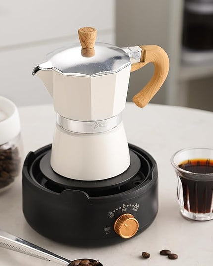 Bincoo Espresso Maker Stovetop,Camping Moka Pot 2 Cup/120ML,Stove Top Espresso Italian Coffee Maker,Easy to Use (White)
