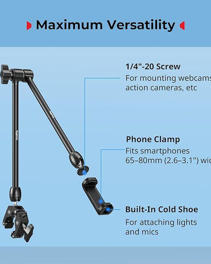 SMALLRIG Desktop Magic Arm Support with Crab-Shaped Clamp Kit, Aluminum Alloy, 24.3x4.5x1.1 in, 0.6lb Payload, for Smartphones, Webcams, Action Cameras, 5624