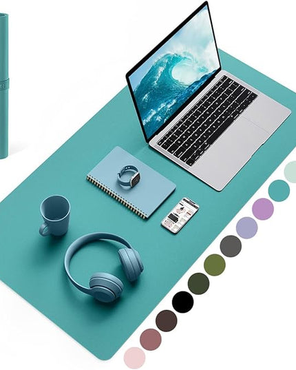 YSAGi Non-Slip Leather Desk Pad, Waterproof Laptop Computer Desk Keyboard Mat, Table Protector Blotter Mat, Large Mouse Pad for Office/Work/Home/Decor(Green Blue, 31.5" x 15.7")