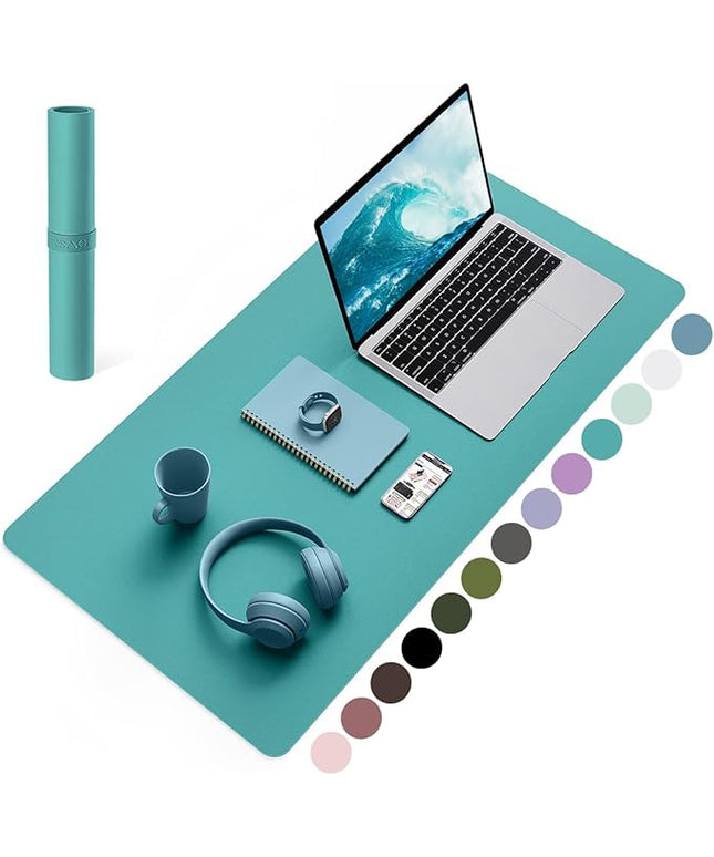 YSAGi Non-Slip Leather Desk Pad, Waterproof Laptop Computer Desk Keyboard Mat, Table Protector Blotter Mat, Large Mouse Pad for Office/Work/Home/Decor(Green Blue, 31.5" x 15.7")