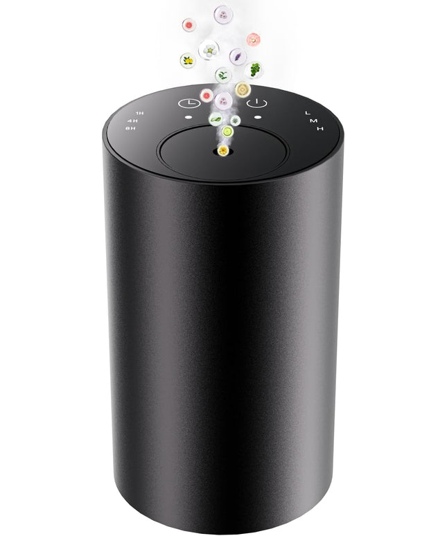 Waterless Essential Oil Diffuser, Portable Aromatherapy Diffuser, Mini Scent Machine, Battery Operated, 1/4/8-Hour Timer, 20ml Capacity, 3 Mist Levels for Home, Car, Room Office,No included oil(Black)