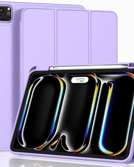 ZryXal iPad Pro 11 Inch Case (M5) 2025/ (M4) 2024 (Model: A2836/A2837/A3006), Trifold Stand Smart Cover with Pencil Holder and Soft TPU Back, Auto Wake/Sleep (New Clove Purple)